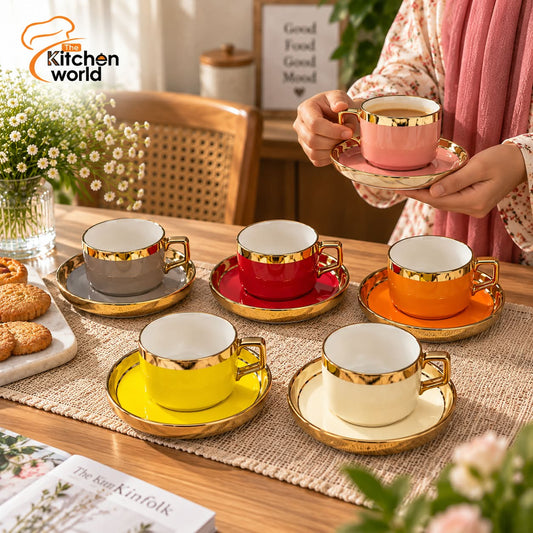 Premium quality multicolor ceramic cup set with stylish colorful designs for serving tea, coffee, and other beverages.