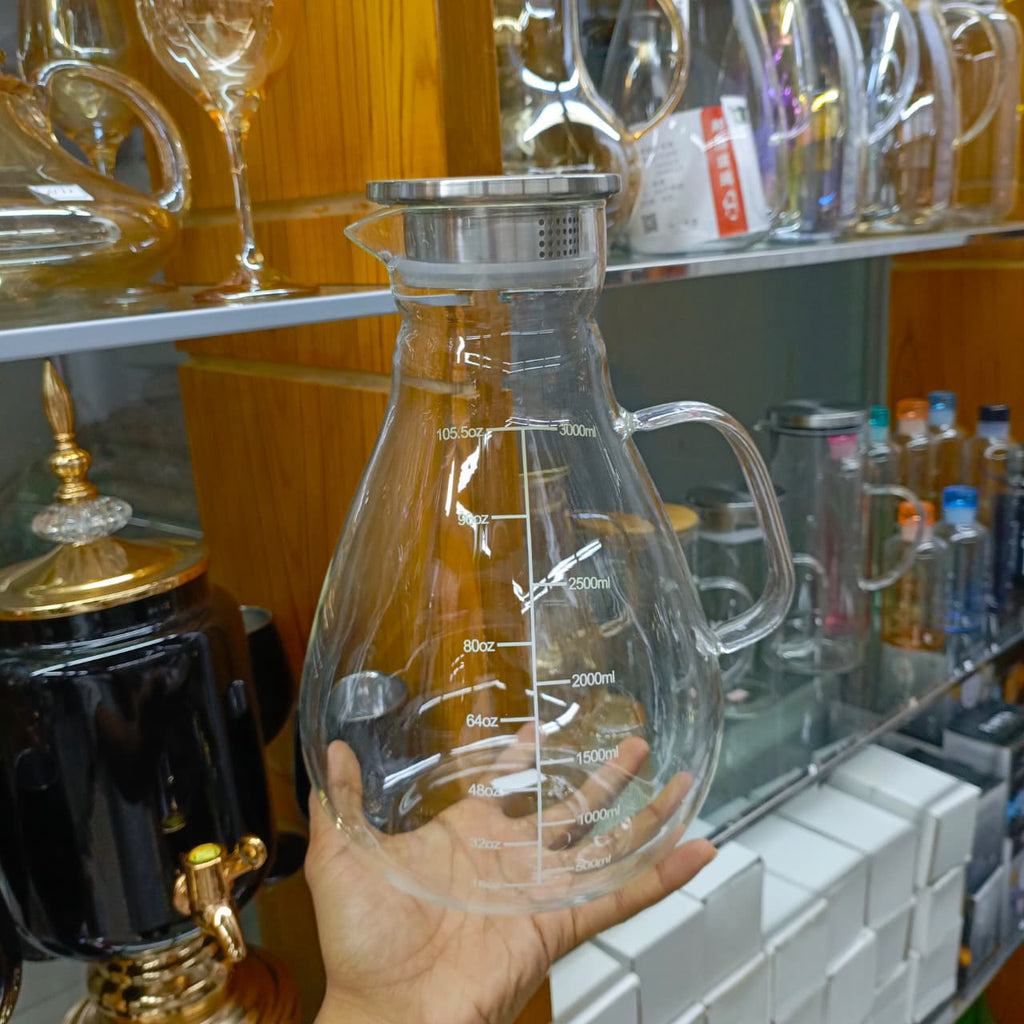 3000ml Crystal Clear Borosilicate Glass Jug – Large Capacity Water Pitcher