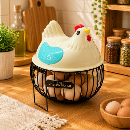 Premium quality imported egg storage basket with durable metal body and stylish fiber lid for organized kitchen egg storage.
