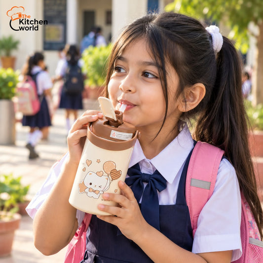 Cute cartoon insulated 316 stainless steel water bottle for children, designed for school, travel, and everyday use.