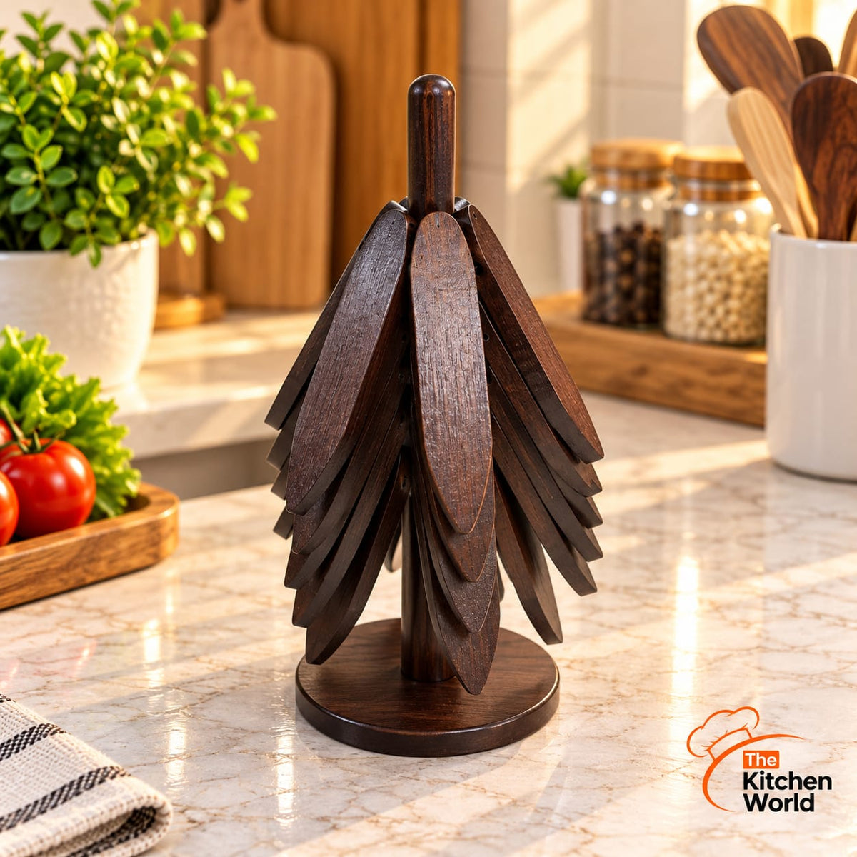 Premium rustic wooden tree trivet coaster for placing hot pots, pans, bowls, and serving dishes on dining tables or countertops.