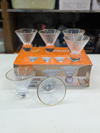 Crystal Striped Relief Glass Dessert Bowl | Ball Bottom Gemstone Design Serving Bowl
