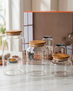 3 Pcs Glass Storage Jar Set with Bamboo Lid | Airtight Kitchen Storage Containers