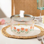 Cartoon Lid Flower Glass Cooking Pot – Heat Resistant &amp; Stove Safe