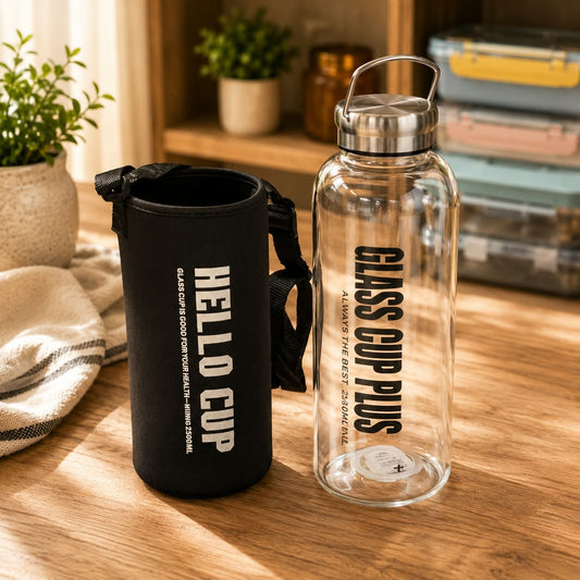Large capacity reusable water bottle with protective cover, ideal for home, office, gym, sports, travel and outdoor activities.