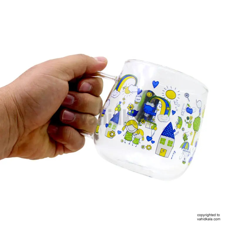 530ml Cartoon Printed Borosilicate Mug – Heat Resistant Glass Cup for Coffee, Tea &amp; Juice