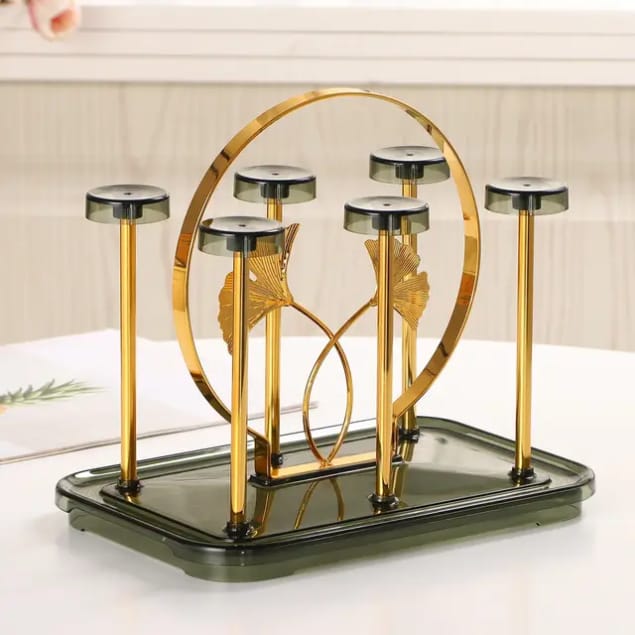 U-Shape 6-Cup Holder Stand | Metal Glass Cup Draining Rack & Countertop Storage Organizer