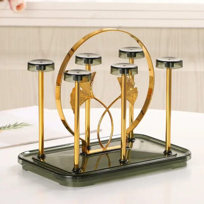 U-Shape 6-Cup Holder Stand | Metal Glass Cup Draining Rack & Countertop Storage Organizer