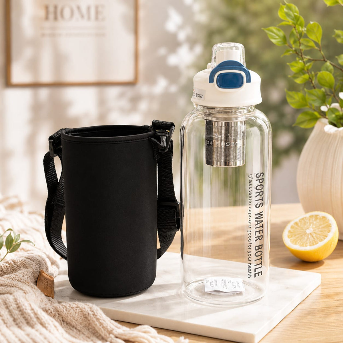 2 Litter Glass Water Bottle with Protective Cover | Large Capacity Reusable Bottle for Gym, Office & Outdoor