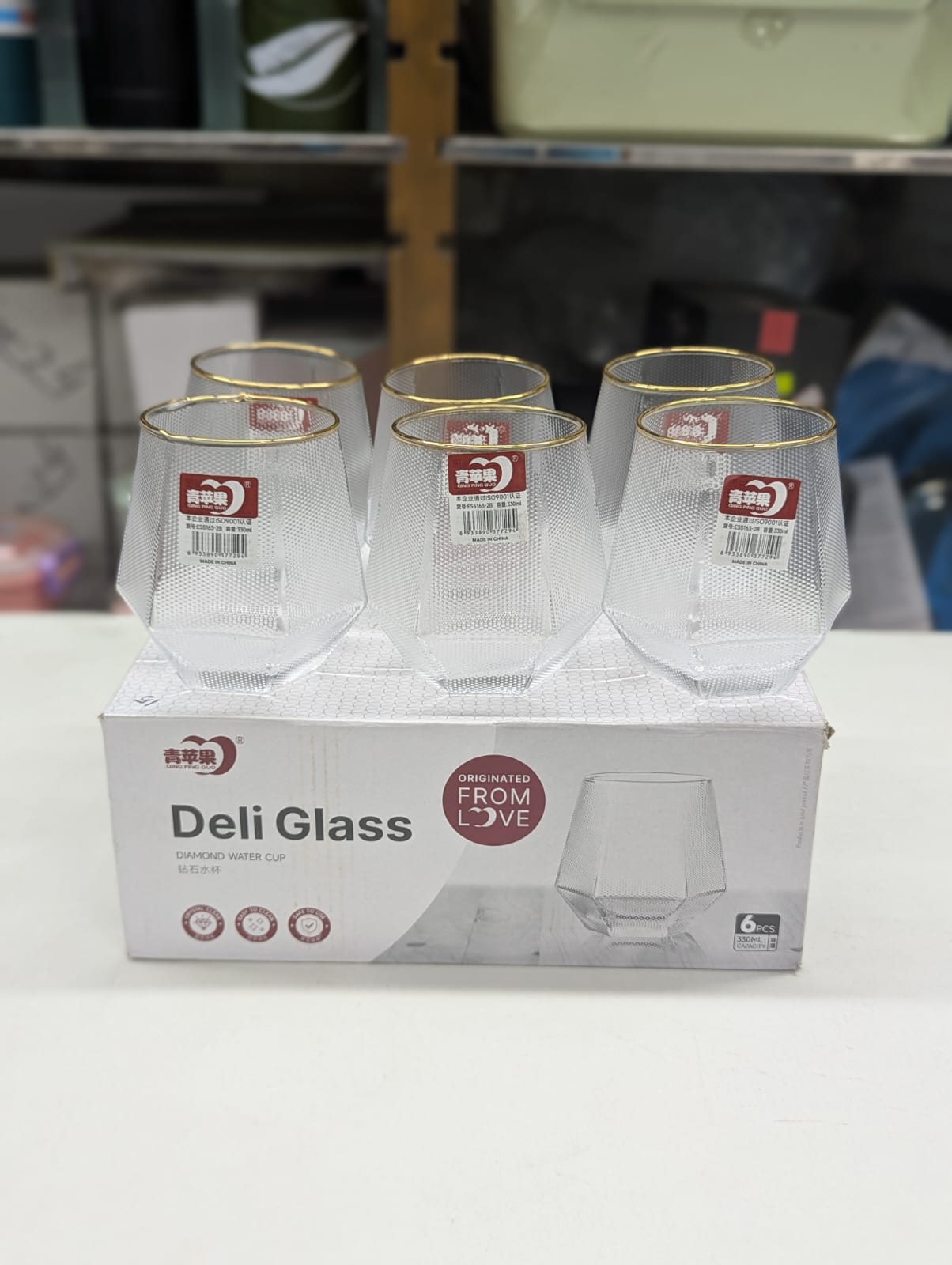 330ml Diamond Shape Clear Water Glass Premium Drinking Glass for Water, Juice & Beverages