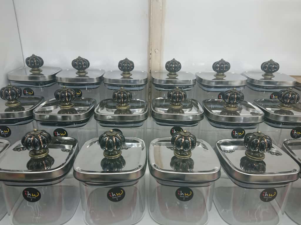 Mouth Blown Borosilicate Colored Striped Glass Spice, Salt &amp; Coffee Storage Jar – Handcrafted Sugar Pot