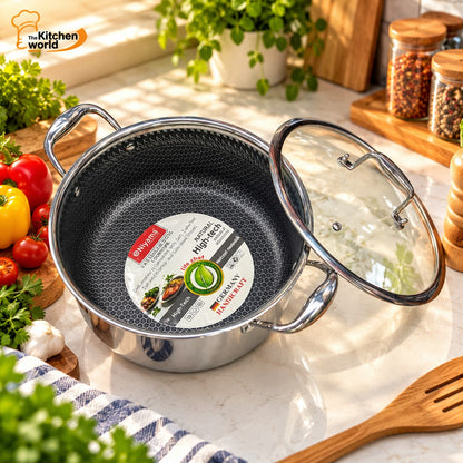 Premium 316 stainless steel honeycomb casserole for serving rice, curries, vegetables, and other homemade dishes.