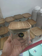 Kitchen Airtight Glass Food Storage Jars with Bamboo Lid – Square Transparent Containers