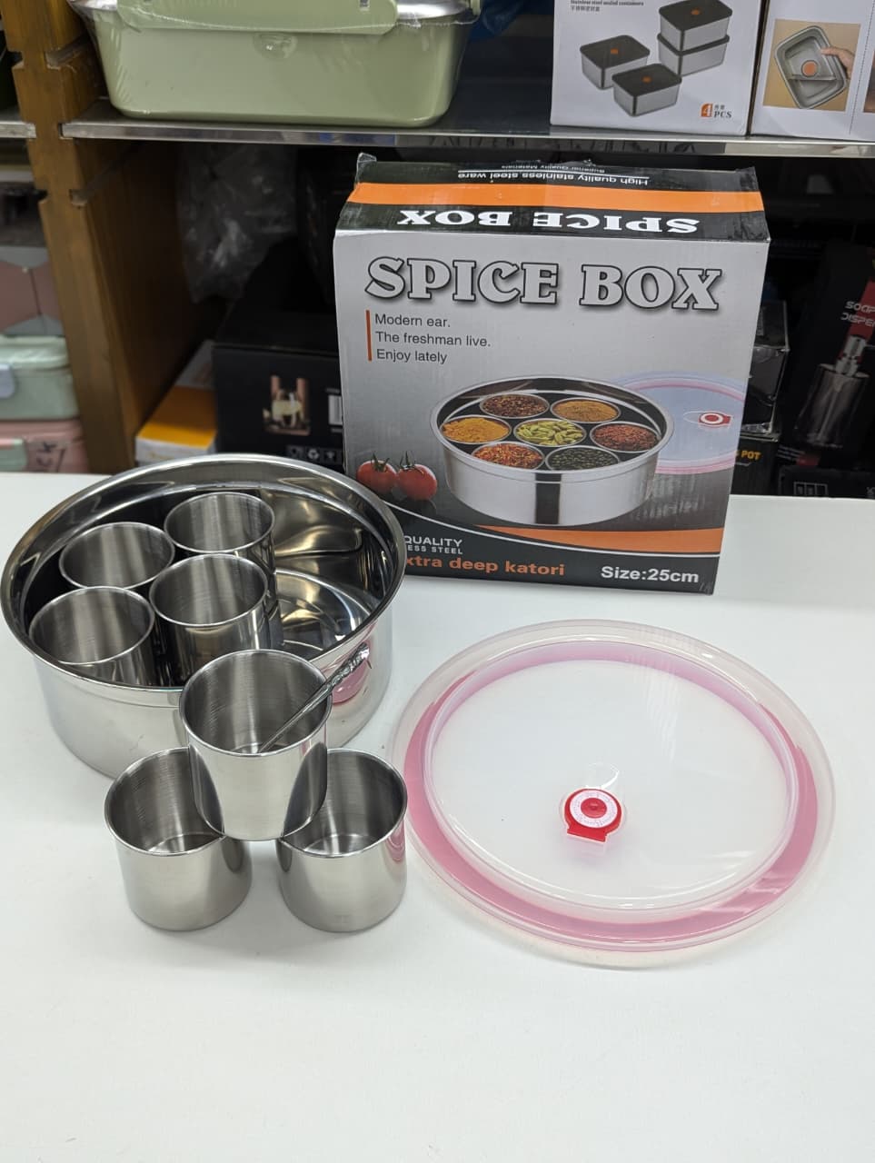 Premium Stainless Steel Spice Jar Set with 6 Compartments Includes Lid