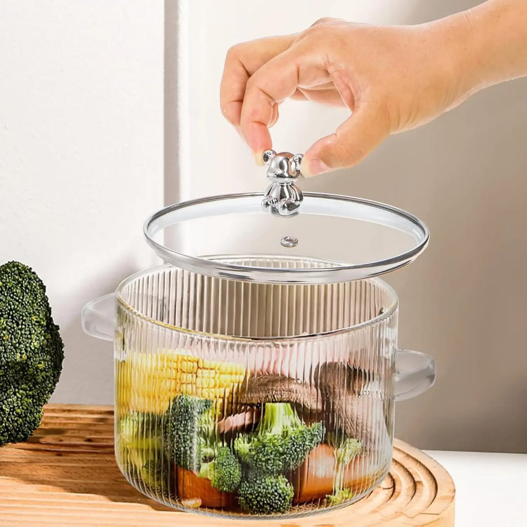 Cartoon Lid Flower Glass Cooking Pot – Heat Resistant &amp; Stove Safe