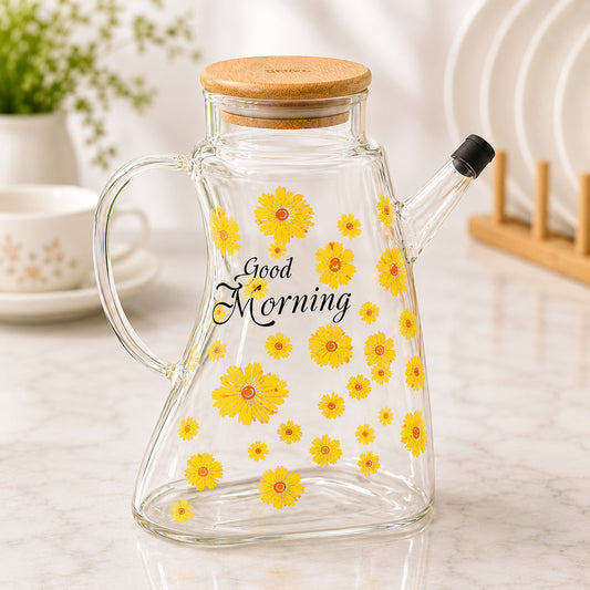 High borosilicate glass oil pot with bamboo lid