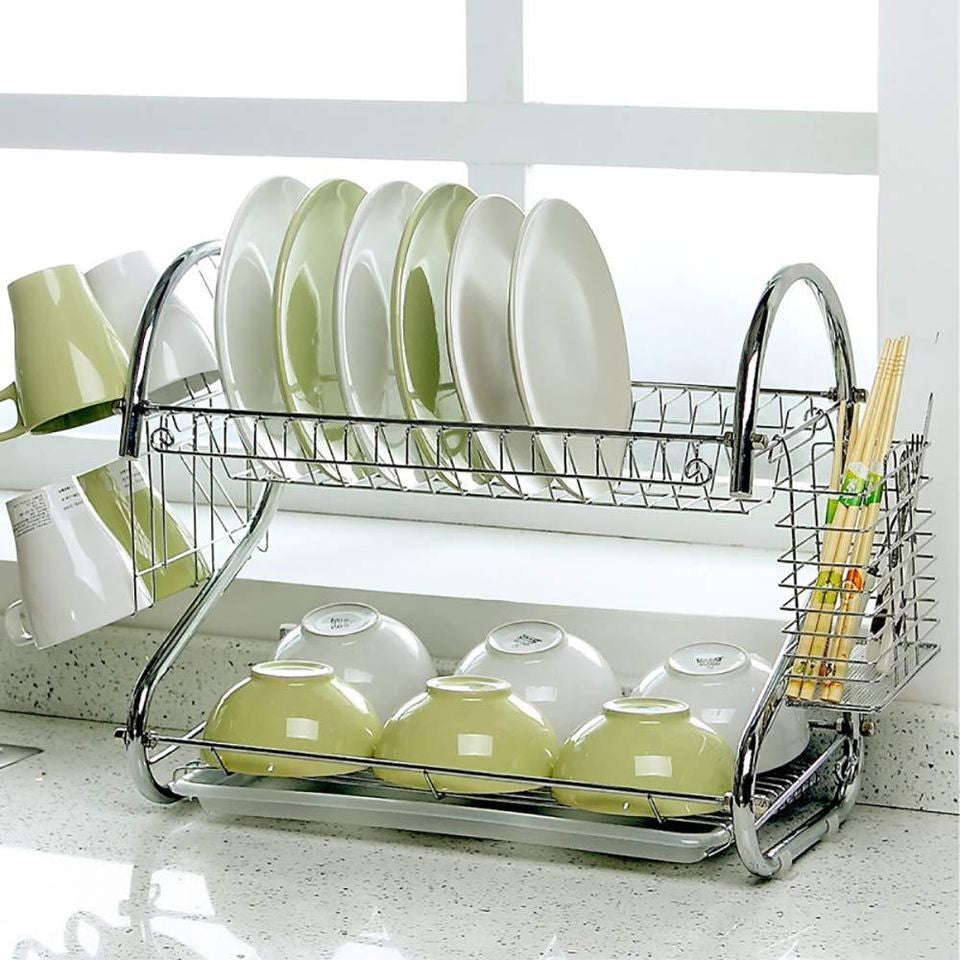 2 Tiers Kitchen Dish Rack | Space-Saving Dish Drying Rack with Drainage for Kitchen Countertop