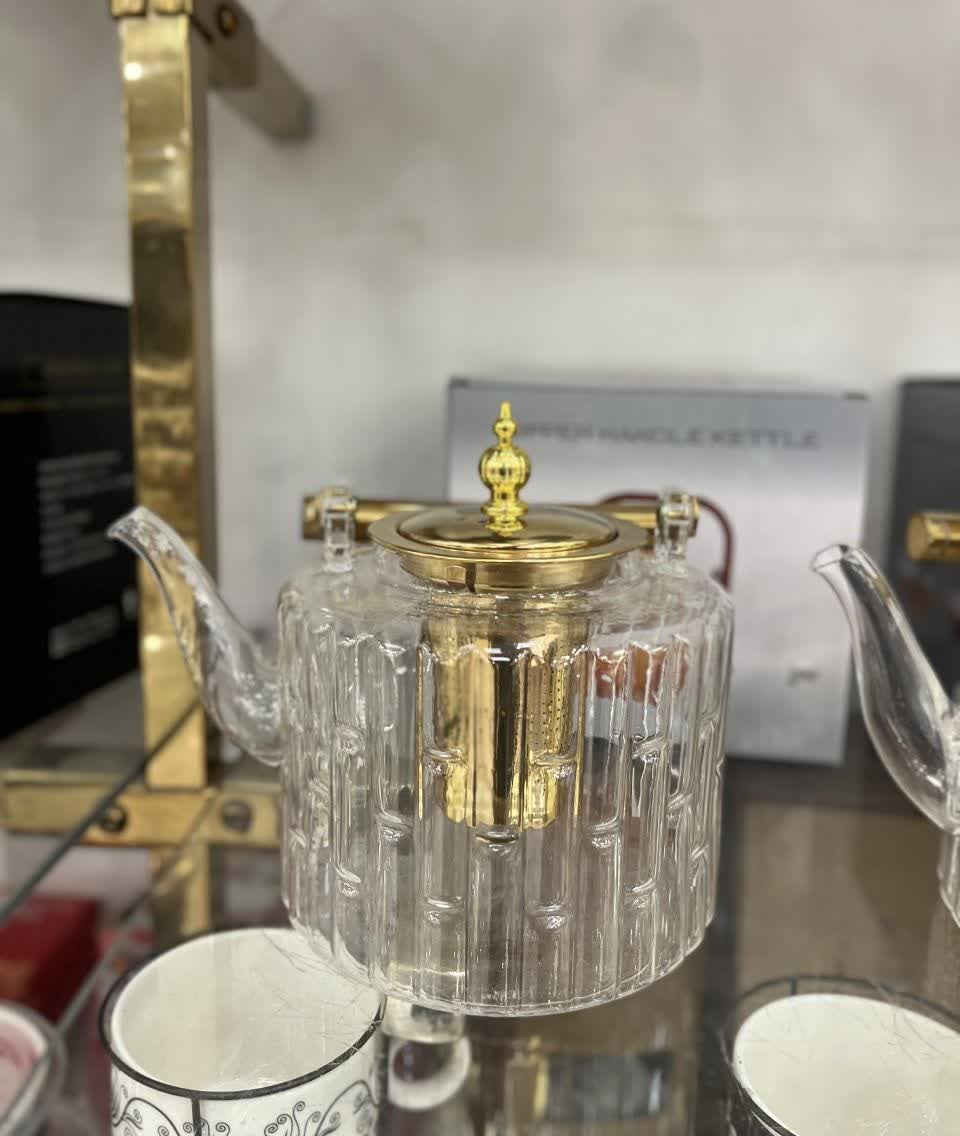 Glass Tea Pot with Tea Infuser Teapot Gold Heat Resistant Water Kettle for Coffee Flower Tea Teapots Home Kitchen Teawear