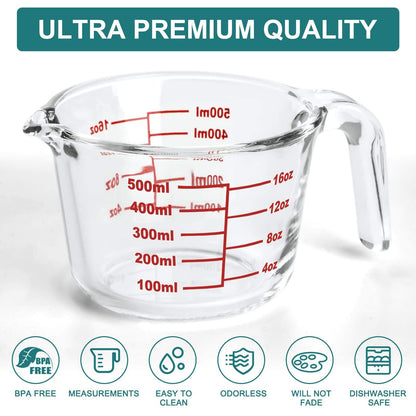 ood-grade borosilicate measuring cup with ergonomic handle