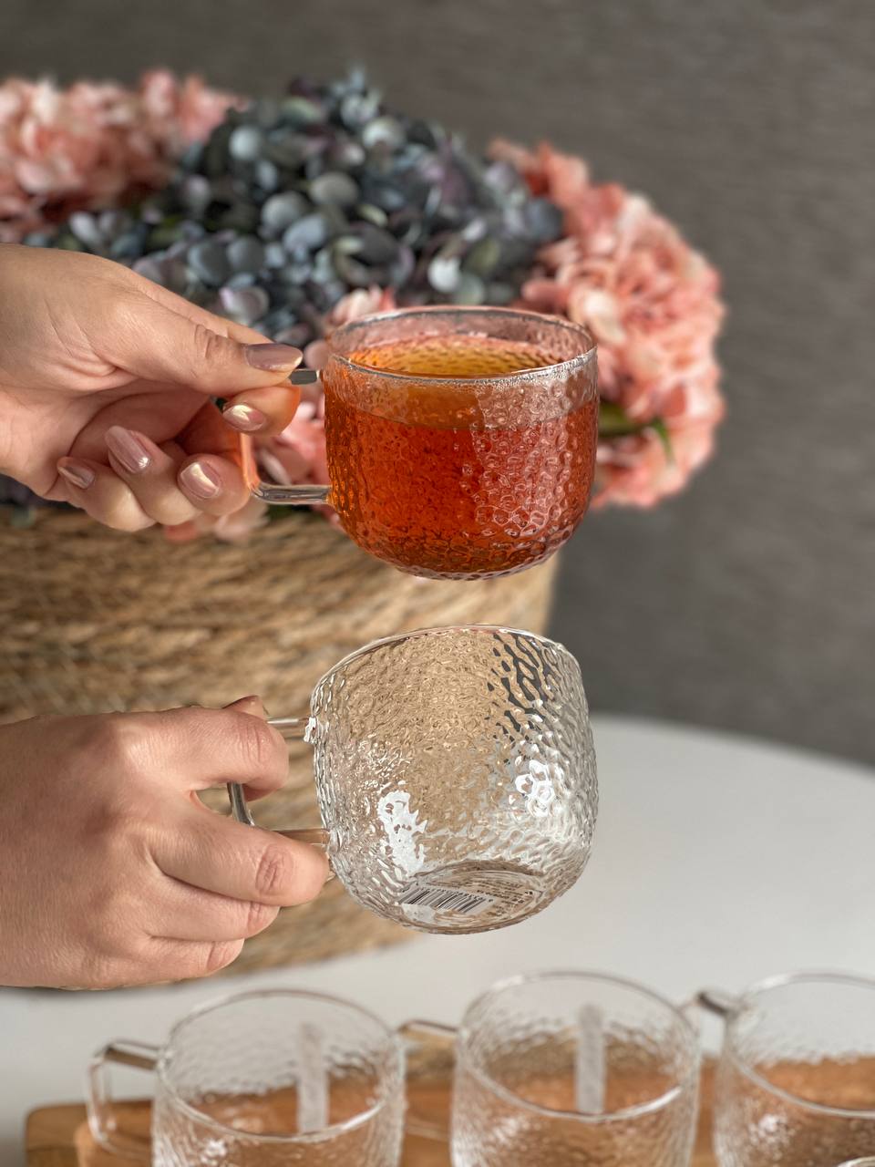 6 Pcs Ice Emboss Glass Mug Set – 300ml Premium Transparent Drinkware