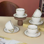 Luxury Drink Cup and Plate Set Personalized Coffee Tea Ceramic Cup and Plate with Golden Handle