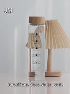 Custom Transparent 24oz 34oz Large Capacity Borosilicate Glass Water Bottle Time Marker Glass Drink Milk Bottle with Bamboo Lid