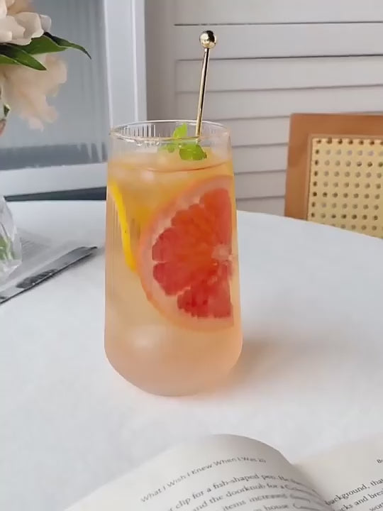 Summer Striped Large Capacity Borosilicate Glass Coffee Mug Ice Cold Drinking Cup for Juice and Coffee