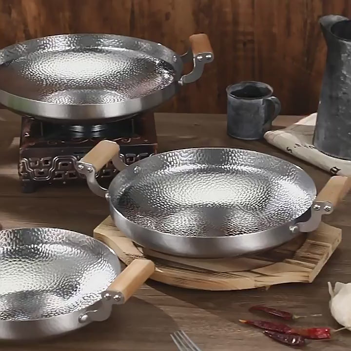 Commercial Restaurant Stainless Steel Spanish Frying Pans Seafood Paella Pan With Double Handle