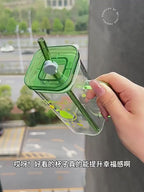 New Fashion 350ml Square Glass Reusable High Borosilicate Clear Beer Boba Drinking Mug Glass Cup with Lid and Straw