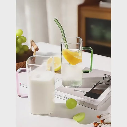 New High Value Straw Cup Ins Style pink Bow Glass Cup Glass Cup with Lid and Straw