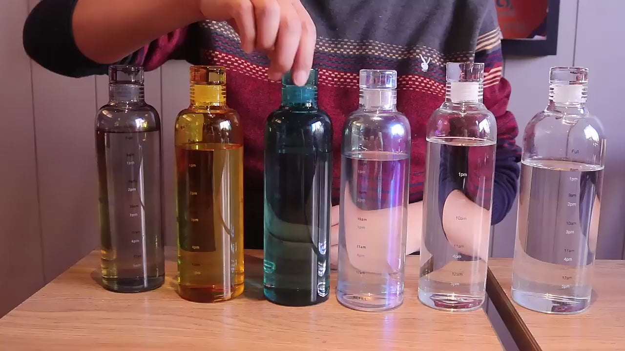 Glass Customize Borosilicate Fitness Water Bottle – With Time Stamp &amp; Glass Lid