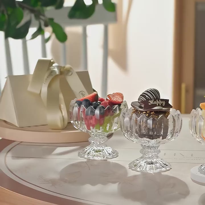 Japanese Simple Lotus Tall Glass – Creative Dessert Cup for Ice Cream, Milkshake & Fashion Desserts