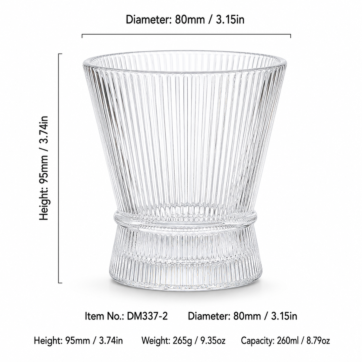 Striped Glass Coffee Cup | Ribbed Glass Tumbler for Coffee, Juice, Whiskey & Desserts