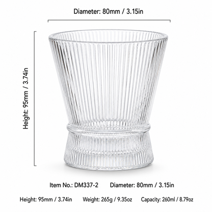 Striped Glass Coffee Cup | Ribbed Glass Tumbler for Coffee, Juice, Whiskey & Desserts
