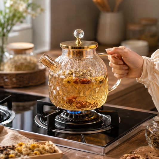 Modern Luxury Glass Pitcher with Lid | Large Capacity Water Jug & Tea Serving Pot with Handle