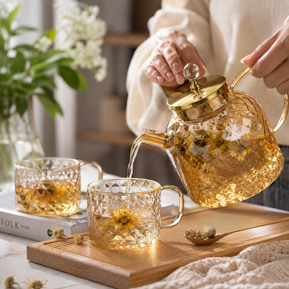 Modern Luxury Glass Pitcher with Lid | Large Capacity Water Jug & Tea Serving Pot with Handle