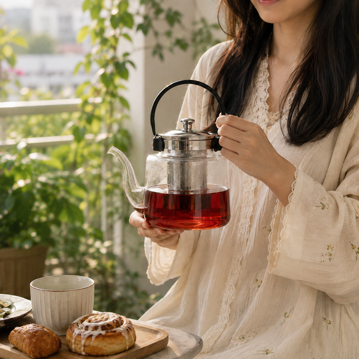 Borosilicate Glass Teapot with Stainless Steel Infuser & Handle | Heat-Resistant Tea Pot