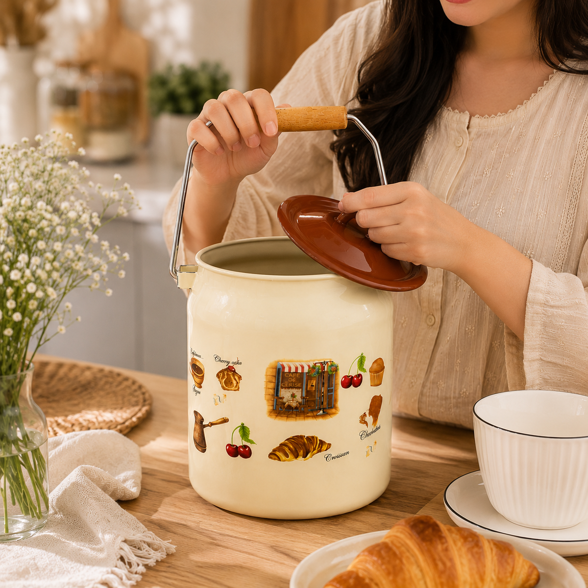 3 Litter Premium Quality Enamel Food Container with Lid