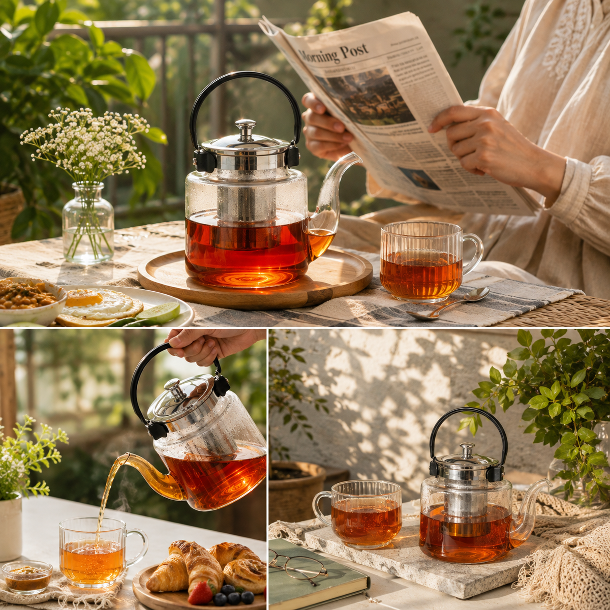Borosilicate Glass Teapot with Stainless Steel Infuser & Handle | Heat-Resistant Tea Pot