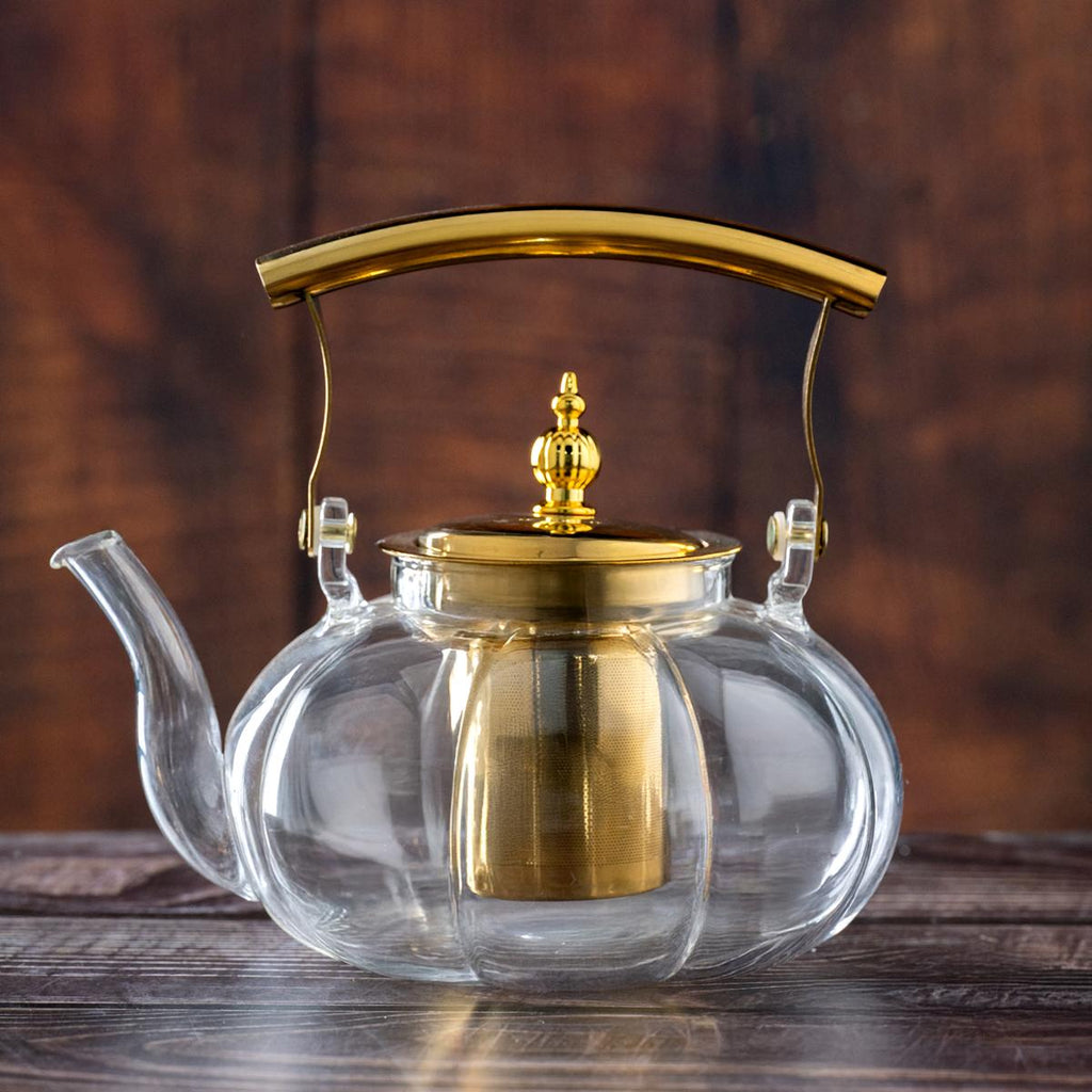 Glass Teapot with Infuser and Gold Handle